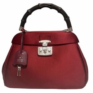 Gucci Convertible Bamboo Top Handle Silk Handbag